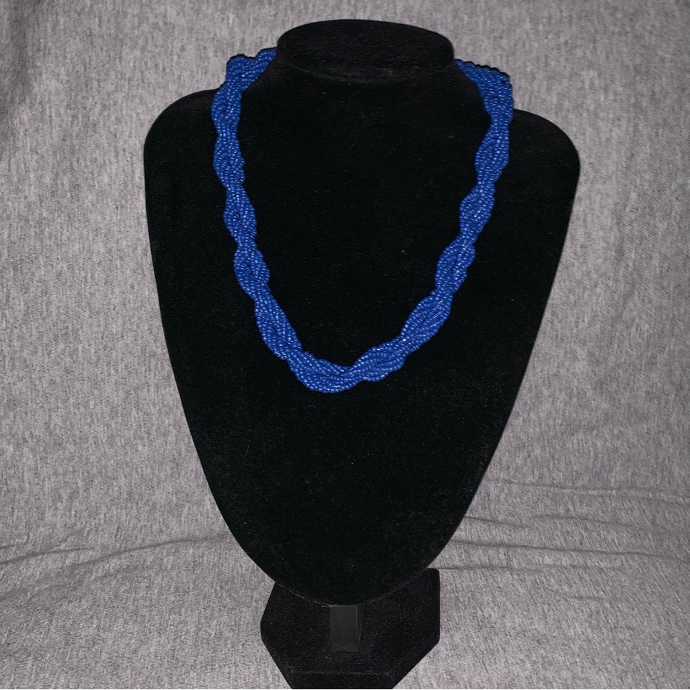 Handmade Necklace, Blue Seed Beads.